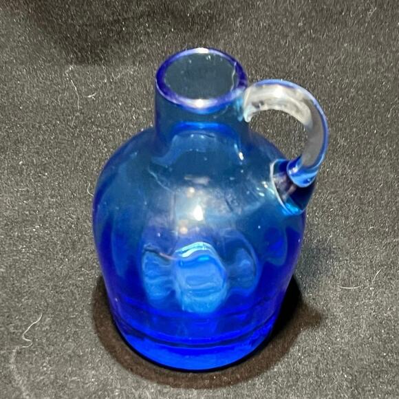Vintage Cobalt Blue Jug with a Clear Handle, 4 in. - Picture 3 of 4